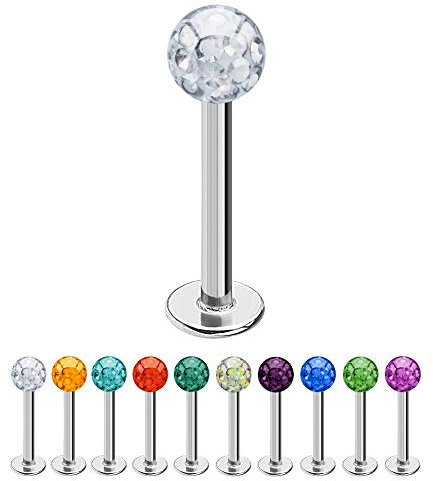 Treuheld® | 1,2mm x 12mm Piercing Labret | 4mm Kristall Kugel | Klar - Transparent | Chirurgenstahl | Silber | Lippenpiercing, Helix Tragus Stecker