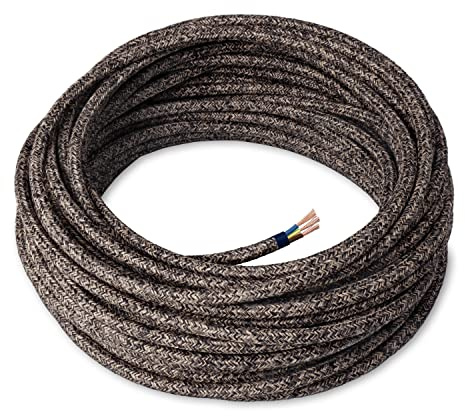 Amarcords - Textilkabel für Lampen CANVAS BRAUN, rund, Leinen, 1 Meter, mit Erdung 3x0,75 - Stoffkabel mit farbigem vintage Stoff überzogen für Kronleuchter, Wandlampen und Lampenschirme