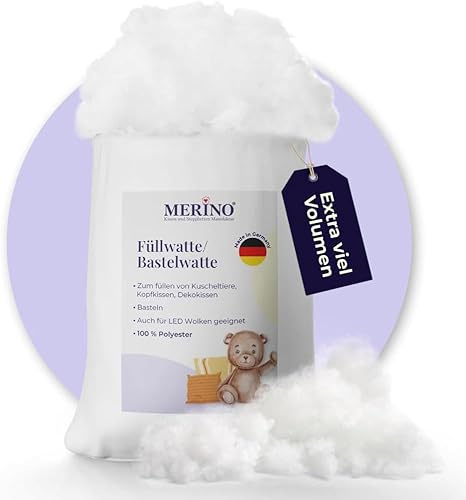Merino-Betten Füllwatte 250g Beutel | Füllmaterial aus 100% Polyester Hohlfaser | Bastelwatte formbeständig und extra flauschig