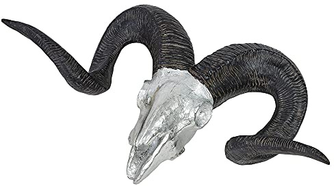 Hansmeier® Widder XXL Wandskulptur | Silber | 64 x 37 cm | Wanddeko 3D Schädel | Robustes Material | Rustikaler Used Look