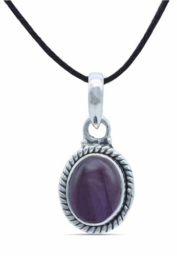 mantraroma Kettenanhänger 925 Silber Amethyst lila Stein Edelstein Damen Sterling Silber Halskette Anhänger Geschenk (MAH-156-01)