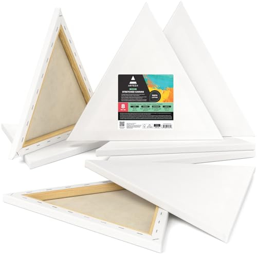 Arteza Dreieck-Leinwand Keilrahmen, 8er-Set dreieckige bespannte Keilrahmen 35.6 cm Seite, 100% Baumwolle, Leinwände für Acrylfarben, Künstlerbedarf für Acryl- und Ölmalerei