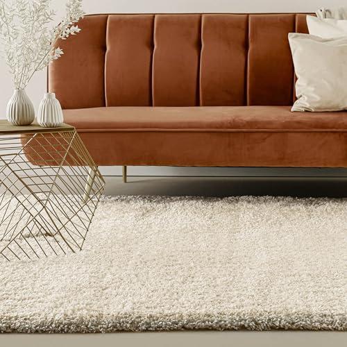 Homie Living Matteo gewebter Teppich, 80 x 300 cm, beige | Läufer, nachhaltig, modern, einfarbig, kuschelig weich und sehr flauschig, Hochflor bestens geeignet für Wohnzimmer