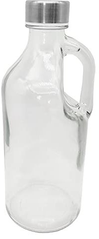 Botella de cristal con asa 1000 ml, tapa de rosca de plástico y metal, jarra dispensadora 24,7 x 9,5 cm para agua fría o caliente, bebidas, té helado, limonada, frigorífico, camping