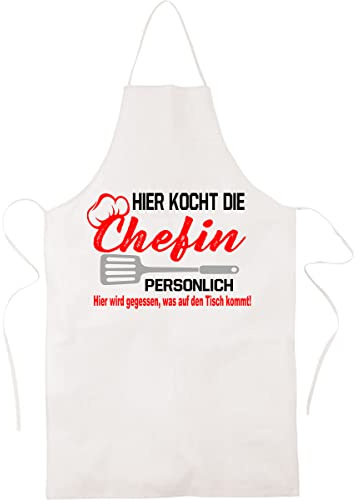 Blickfang Lustige Küchenschürze für Frauen| HIER KOCHT DIE CHEFIN | Kochschürze, Latzschürze, Grillschürze, Partyschürze | Geschnek, Geburtstag, Schurz (Weiss.), 65 x 99 cm