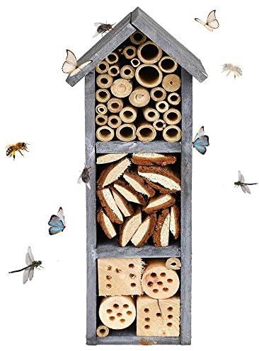 ASAB Insect Hotel Bug House Chalet Backyard Garden Outdoor Hanging Nesting Habitat Room for Solitary Bees Butterflies Ladybugs (3 Storey Insect Hotel)
