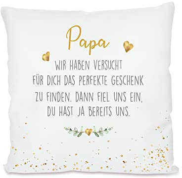 Manufaktur Liebevoll I Kissen mit Sprüchen I Besondere Geschenkidee als Dankeschön, zum Geburtstag und zu Weihnachten (Kissenbezug Papa, wir haben versucht...)