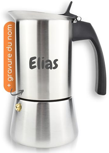 Milu® Espressokocher mit Gravur personalisiert - als Geschenk-Idee Ostern Einweihungsgeschenk Muttertag Rente Mitarbeiter Weihnachten Geburtstag Frauen Männer Mama (Schwarz, 4 Tassen (200ml) + Gravur)