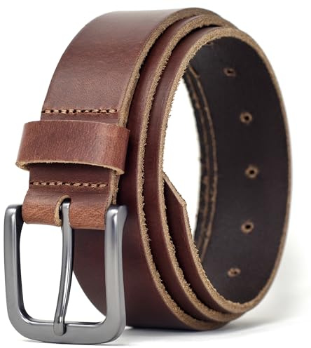 Ashford Ridge Men’s 35mm Full Grain Leather Belt – Classic Casual & Formal Belt with Matte Buckle – Made in England - Antique Brown Medium