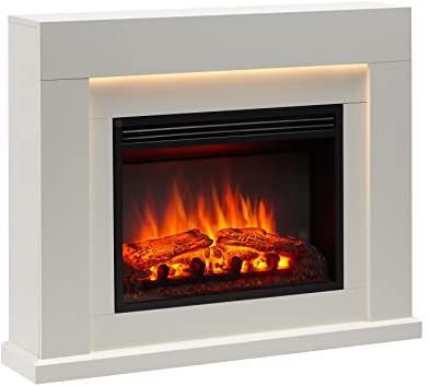 FLAMME 39 Freestanding Electric Fireplace Suite, Madura, White