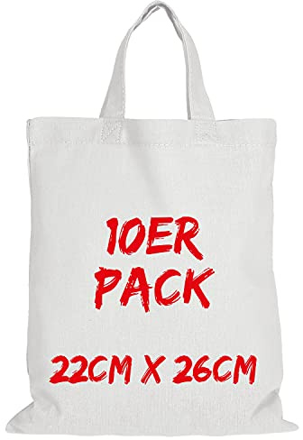 TEXXILLA Apothekertasche - 10er Pack | Weiß | mit Zwei kurzen Henkeln | 22x26cm | Jutebeutel | Einkaufstasche | unbedruckt