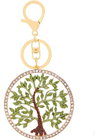ARFUKA Portachiavi con ciondolo albero della vita, portachiavi con strass in cristallo, portachiavi per auto, borsa, idea regalo per lei, idea regalo, Verde, Small