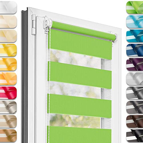 Estika Doppelrollo Klemmfix ohne Bohren - 100 cm x 220 cm - Grün - 27 Stofffarben, Tag und Nacht Duo Rollo, Rollos für Fenster ohne Bohren, Fenster Sichtschutz (100 cm Stoffbreite)