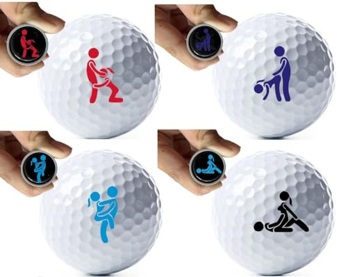 JSWLYWMTPJ 4 Stück lustige Golfball-Marker für Erwachsene, Metall, mit Magnetverschluss für Männer und Frauen, Golfer-Geschenke, Emaille-Technik