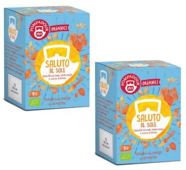 Pompadour 1913 | Saluto al Sole | Tisana Biologica con Mate, Menta Crespa e Scorza di Limone | Infuso Senza Caffeina - 2 x 15 Filtri (54 Gr)
