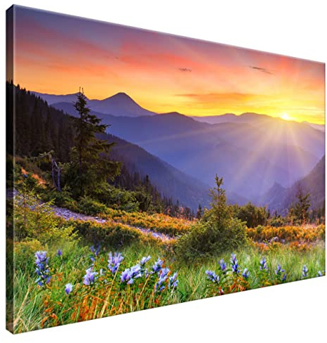Estika Leinwand bilder - Berge, Landschaft, Sonnenuntergang - 90x60 cm, 1 teilige kunstdruck - Wandbilder wohnzimmer, schlafzimmer, Moderne wanddeko, Bild auf leinwand - Natur bilder - 1868A_1L