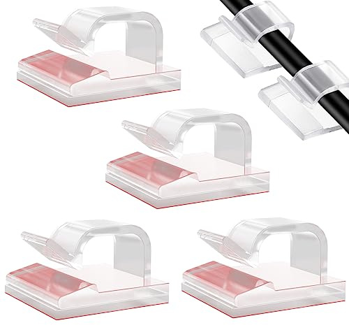 50PCS Cable Clips, Clear Self Adhesive Cable Clips Outdoor Light Wire Clips Cable Wire Management Holder for Car Office Home Desk Wall Christmas Hanging Decorations Outdoors Fairy Light