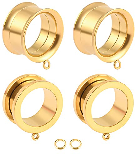 Vankula Ohr Tunnel mit anhänger 4 PCS DIY Double Flared Flesh Plug Edelstahl für männer damen Ohrpiercing Gestreckte Schmuck 6mm bis 22mm