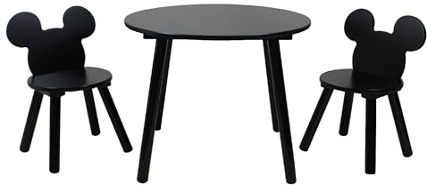 Disney Classic Micky Maus Tisch- und Stuhl-Set für 2 Personen, hält bis zu 30 kg pro Hocker, perfekt zum Spielen und für Aktivitäten, klein, schwarz