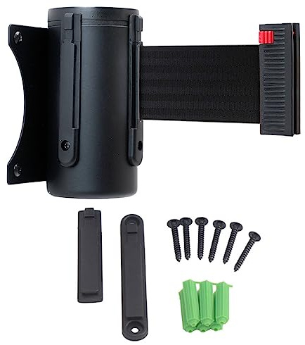 Danieli | Transenna da Muro in Metallo da 3 Metri con Nastro e Clip Ricevente | Barriera a Nastro Segnaletico Estensibile | Barriera di Sicurezza con Montaggio a Parete (NERO)