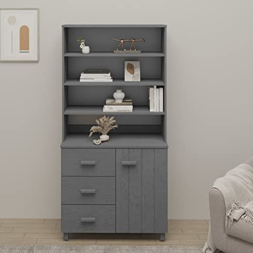 Camerina Highboard HAMAR Massivholz Kiefer Highboard Wohnzimmer Esszimmerschrank Wohnzimmer SchräNke Highboard Vintage Buffetschrank Dunkelgrau 3100924