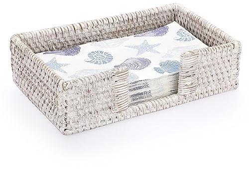 IGNPION Rattan Napkin Holder Guest Towel Woven Lunch Serviette Tray Tissue Napkin Paper Dispenser Tabletop Decor Storage Tray for Kitchen, Dining Room, Bar, Party, Buffet Napkin Caddy Whitewash
