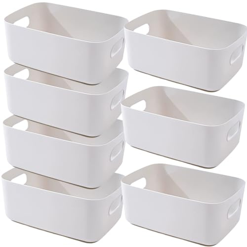 EURXLQ 7 Pezzi Cestini Portaoggetti Plastica Scatole Organizer con Manici,Contenitori per Armadio,Contenitore Plastica,Organizer Portaoggetti per Cucina Bagno Cosmetici (Grigio, 25×18×10 cm)