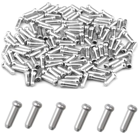 Terminali Cavi Bici,100 Pezzi Tappi per Cavi Freno Bici in Lega di Alluminio Copri Estremità Filo Bici Cappuccio Capicorda per Cavo Bicicletta Manicotti Terminali in Argento per Fune del Freno