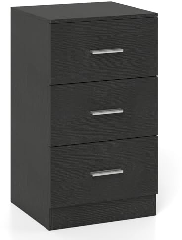 COSTWAY Wooden Chest of Drawers, 3-Drawer Dresser Cabinet, Floor Standing Narrow Storage Cupboard Organiser Unit for Bedroom, Living Room, Closet and Hallway (Black)