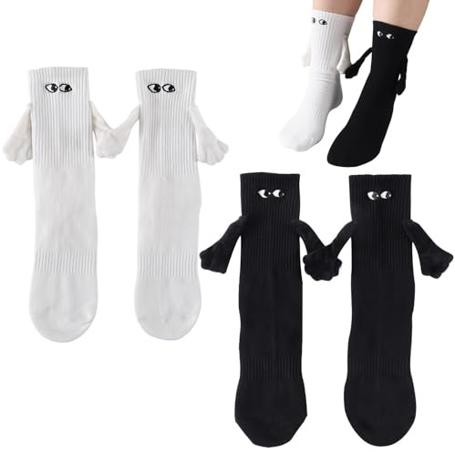 PRAOAHEI 2 Paar Magnetische Socken mit Händen 35-41 für Geschenke | Lustige Socken mit Magnet Händen Geschenke für Pärchen Frauen Herren Familie Freunde Geburtstag Jahrestag Hochzeitstag