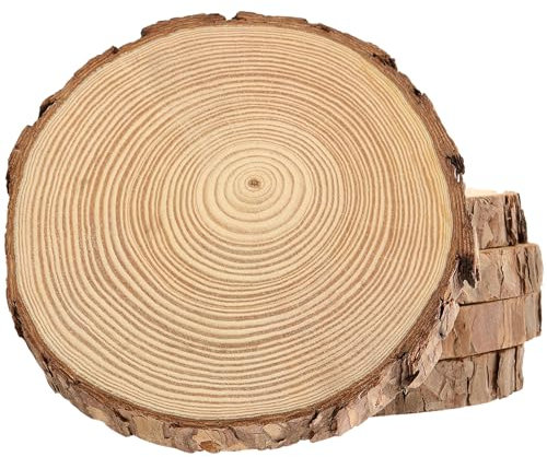 ZOENHOU 5 Stück 16-18cm Holzscheiben Runde Baumscheiben Holzscheibe Natur Unvollendete Holzkreise Holz Log Scheiben Ungebohrte Holzkreise ohne Loch für DIY Handwerk Kunst Malerei Weihnachts