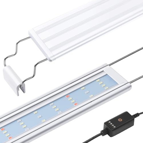 PYPABL Rampe LED Aquarium à Spectre Complet, 30-60cm Lumière Classique pour Aquarium avec Minuterie, Lumière pour Plantes Aquarium avec Supports Extensibles Stables (30-50cm)