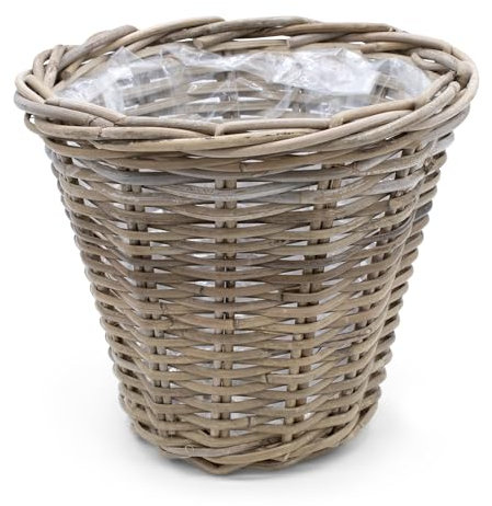 Spetebo Weide Pflanzkorb Natur - 30 cm/rund - Rattan Blumentopf mit Folie - Garten Deko Pflanztopf Blumenkorb Blumenkübel Flechtkorb direkt bepflanzbar