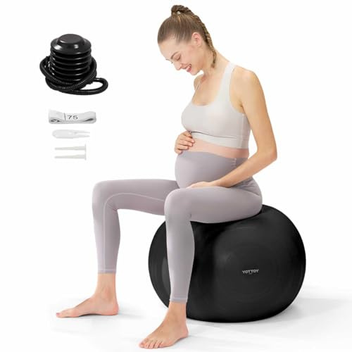 YOTTOY Schwangerschaftsball, 1,8 mm dicker Geburtsball für Schwangerschaftsphysio und Geburtsvorbereitung, Yoga-Ball und Gymnastikball für die Schwangerschaft, inklusive Pumpe, Schwarz
