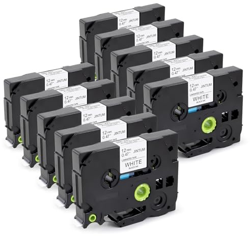 JINTUM 10X TZe-231 Kompatibel mit Brother P-Touch 12mm Schwarz auf | Weiß Laminated Schriftband für PT-D210 PTD-400 PT-D410 PT-H105 PT-H107B PT-H100 schriftband