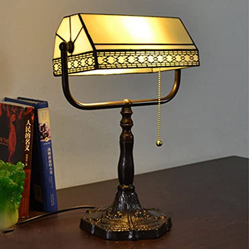 AIBOTY Mission Tiffany Banker Lampe, Vintage Buntglas Tischlampe, Klavier Schreibtischleuchte Für Nachttisch Schlafzimmer Arbeitsplatte Computer Desktop Büro Bibliothek Studie,Dragonfly alloy base