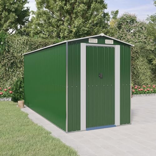 Chaduof Geräteschuppen, Gerätehaus, Fahrradgarage, Gartenhütte, Fahrradunterstand, Gartenhäuschen, Garten Hütte, Fahrrad Unterstand, Grün 192x440x223 cm Verzinkter Stahl