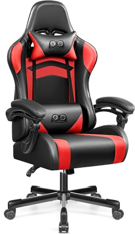 OneGame Ergonomischer Gaming Stuhl, hoher Rücken Computer Gamer Stuhl, höhenverstellbarer Game Stuhl, Racing Style Gaming Bürostuhl mit Kopfstütze und Lendenwirbelstütze, Schwarzrot