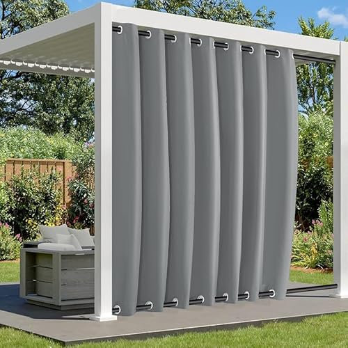 BliRiki Outdoor Vorhänge Wetterfest Sonnenschutz, Outdoor Vorhang mit Ösen Oben und Unten, Wasserdicht Outdoor Gardinen für Pavillon Terrasse Veranda | 1 Stück, Grau, B150xH166cm