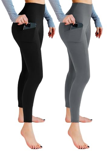 Leafigure 2er Pack High Waist Leggings Damen mit Taschen | Blickdichter Stoff, Elastischer 4-Wege-Stretch, Ideal für Gym, Yoga, Laufen und Alltag