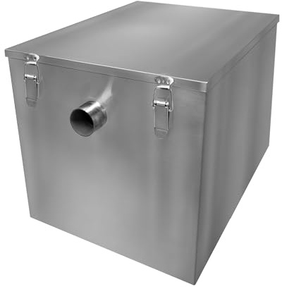 Collecteur de Graisse Commercial 96 L Sous Évier Intercepteur 10 KG Acier Inoxydable Excrété Huile Séparateur Filtre de Déchets Restaurant Cuisine Hôtel Café 50 mm Valve Compacte 42 H / 45 W / 52 D cm