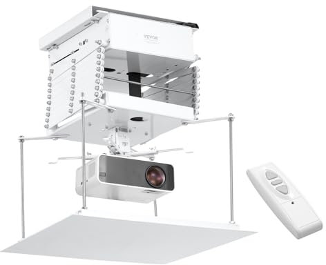 VEVOR Elevador de Proyector Motorizado Elevador de Proyector Eléctrico de Altura Ajustable de 1,5 m, Soporte de Techo para Proyector Oculto con Control Remoto y con Cable para Hogar, Oficina, Blanco