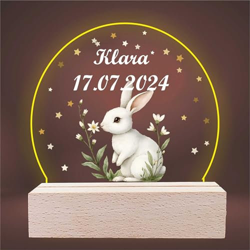 INDIGOS UG - LED Lampe personalisiert - Hase - Nachtlicht Kinder - personalisierte Geschenke - Nachtlampe - Geschenk für Baby und Kinder mit Wunschtext
