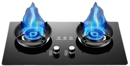 Cuisinière À Gaz 2 Brûleurs, Cuisinière De Comptoir De Cuisine, Régulateurs D'intérieur De Restauration 5,0 KW, Support De Casseroles En Fonte En Verre Trempé, Avec Protection Contre Les Flammes(LPG)