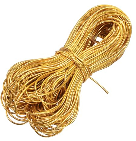 sourcing map Metallic Cord,2mm/65m Gold Elastic Strings Metallic Stretch Thread Tinsel Rope Christmas Ribbon for Gift Wrapping,Jewelry Making, DIY Crafts