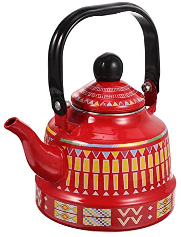DECHOUS Geometric Flower Ancient Bell Enamel Tea Pot Stovetop Kettle for One Person Safe Handle Vintage Design Tea Kettle Stovetop