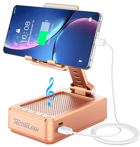 TechGlow Gifts for Men Women Foldable Cellphone Stand with Bluetooth Speaker and Charging Function Birthday Gift Idea for Mom Dad Cool Gadget Tech Gifts-Rose Gold