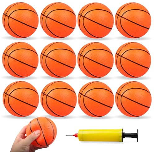 victob 12 Pack 4 Inch Mini Basketball Ball, Basketballs Set with Pump for 3-6 Toddlers Kids, Small Inflatable Ball for Basketballs Hoop, Beach Sports Swimming Pool Party Favors