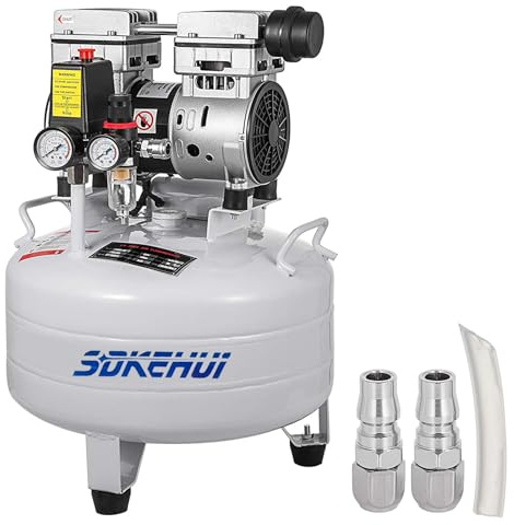 otmechl Flüsterkompressor 30 L, Leise Ölfrei Kompressor 850 W, Ölfrei Luftkompressor 58 dB, Druckluftkompressor 220 V, Silent Druckluft Kessel 165 L/min Abgasvolumen, mit Eingebautem Abluftventilator