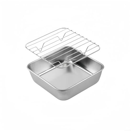 FUBESK Plaque de cuisson carrée en acier inoxydable avec grille de refroidissement pour cuisine, barbecue, gâteau, dinde (15 cm)